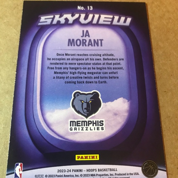 NEW!💯 JA MORANT MEMPHIS GRIZZLIES 2024 PANINI SKYVIEW NO.13 BASKETBALL CARD!🤩 - Picture 7 of 10